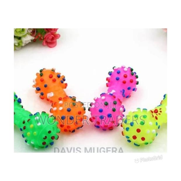 Polka Dot Bone Squeaky Chew Dog Toy - main view
