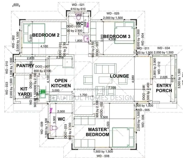 Architectural Drawing Services | 3 Bedroom Floor Plan