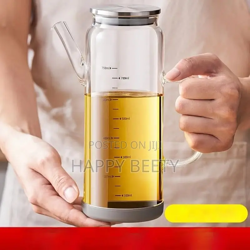 Glass Oil Jar With Bamboo Lid and Nonslip Rubber Base