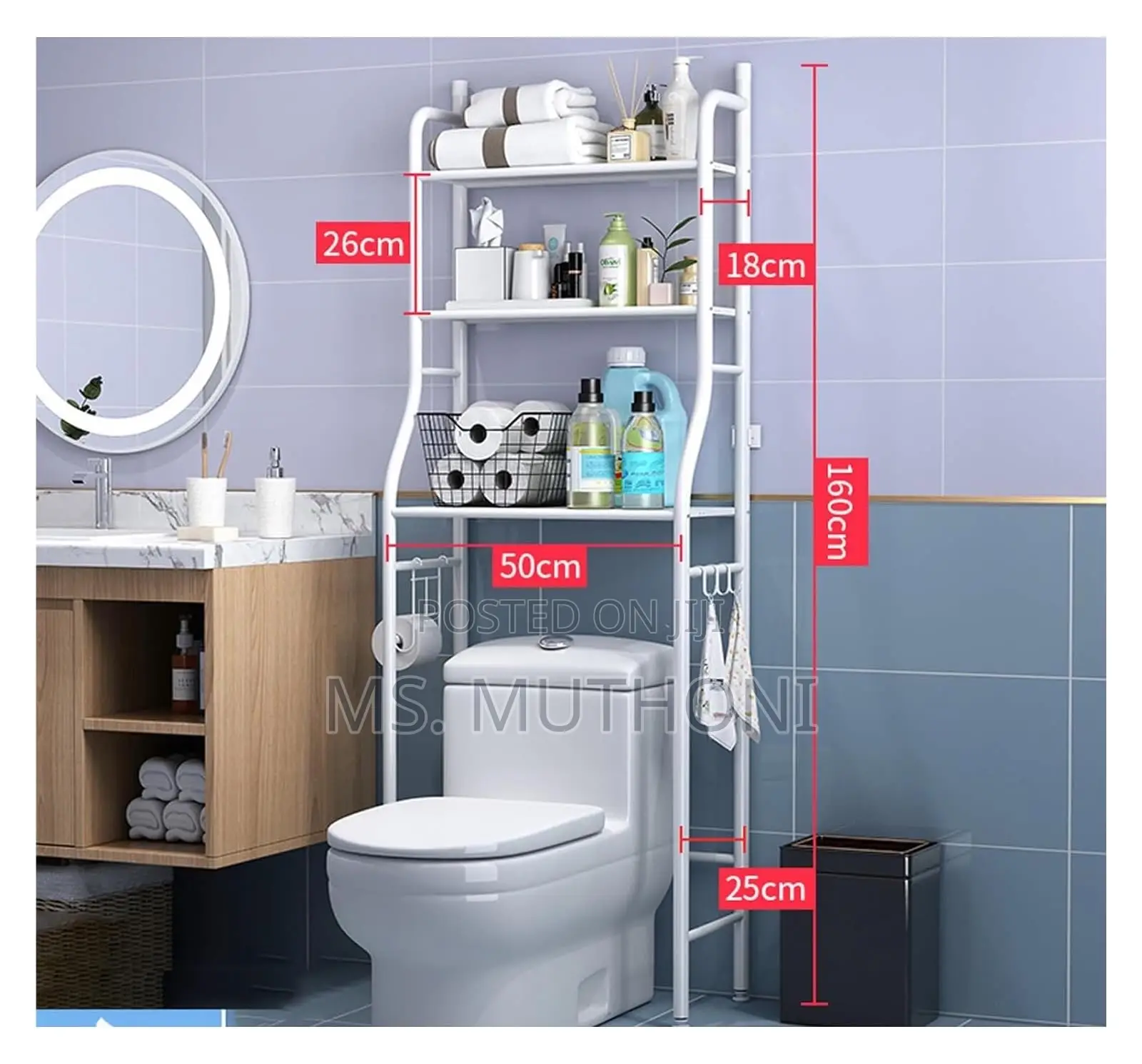 Heavy Gauge 153x45x25cm Metalic 3 Layer Over the Toilet Rack