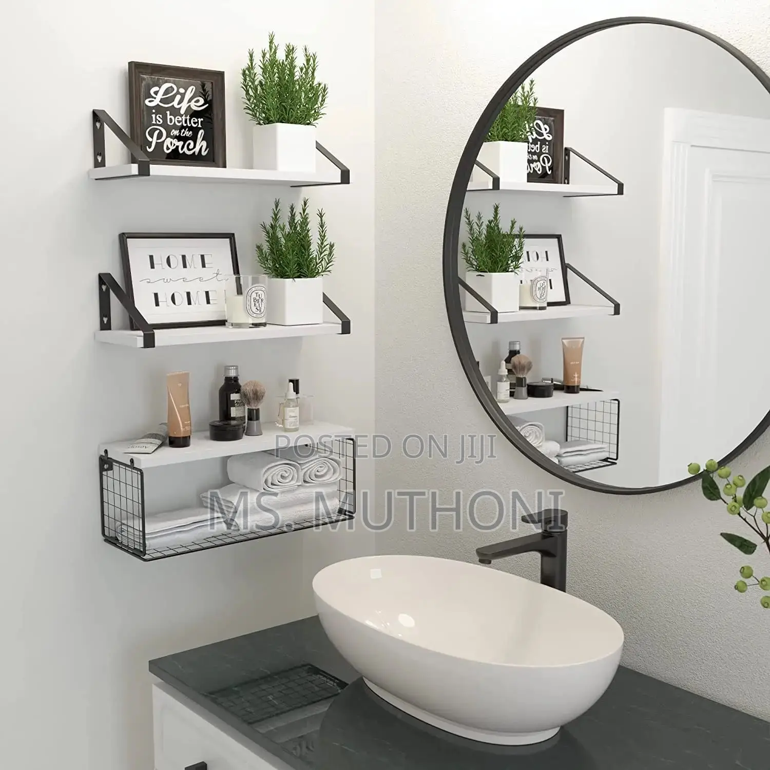 White Solid Pine Wood Bathroom Floating Shelves