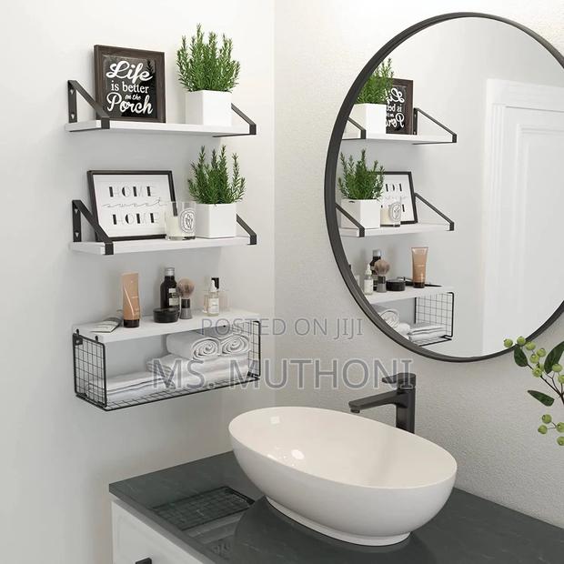 White Solid Pine Wood Bathroom Floating Shelves