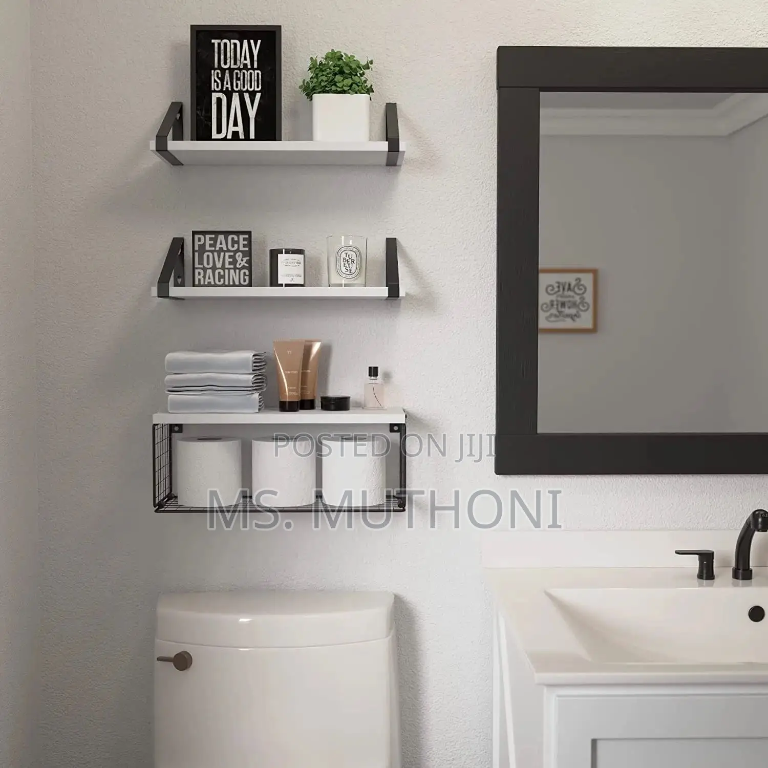 White Solid Pine Wood Bathroom Floating Shelves