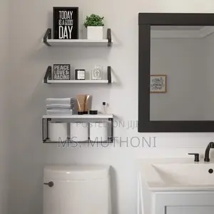 White Solid Pine Wood Bathroom Floating Shelves
