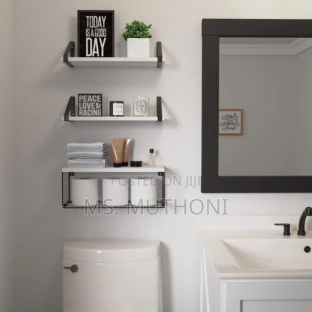 White Solid Pine Wood Bathroom Floating Shelves - thumbnail 3