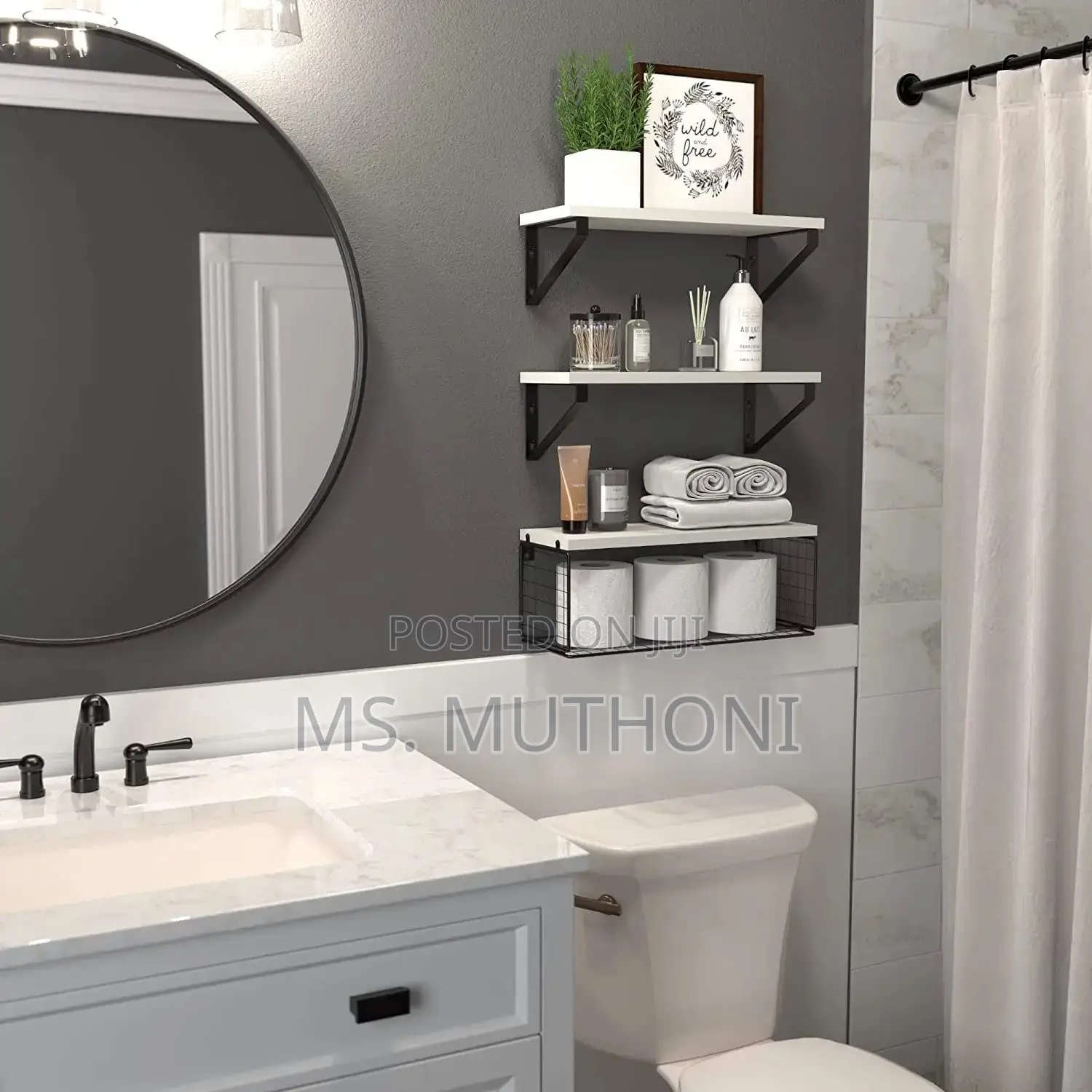 White Solid Pine Wood Bathroom Floating Shelves