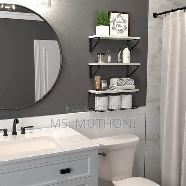 White Solid Pine Wood Bathroom Floating Shelves - thumbnail 4