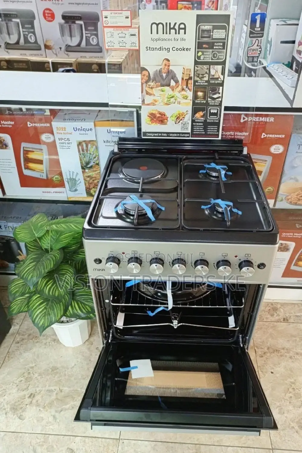 Mika Standing Cooker 3G+1E 60*60cm Electric Oven (Top Black)