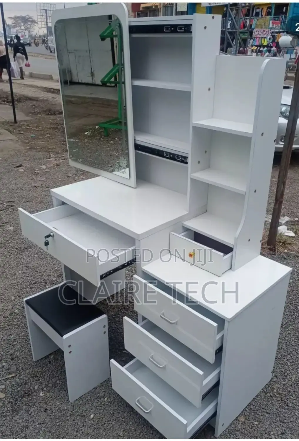Dressing Table With Sliding Mirror (White)