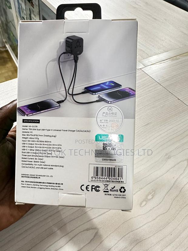 USAMS T59 Universal Travel Adapter 20W Dual USB Type-C - thumbnail 3