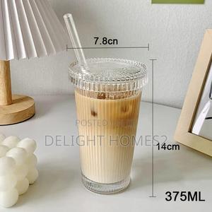 Ribbed Glass Cup With Straw - thumbnail 2