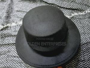 Black Flat Top Fedora Hat - thumbnail 2