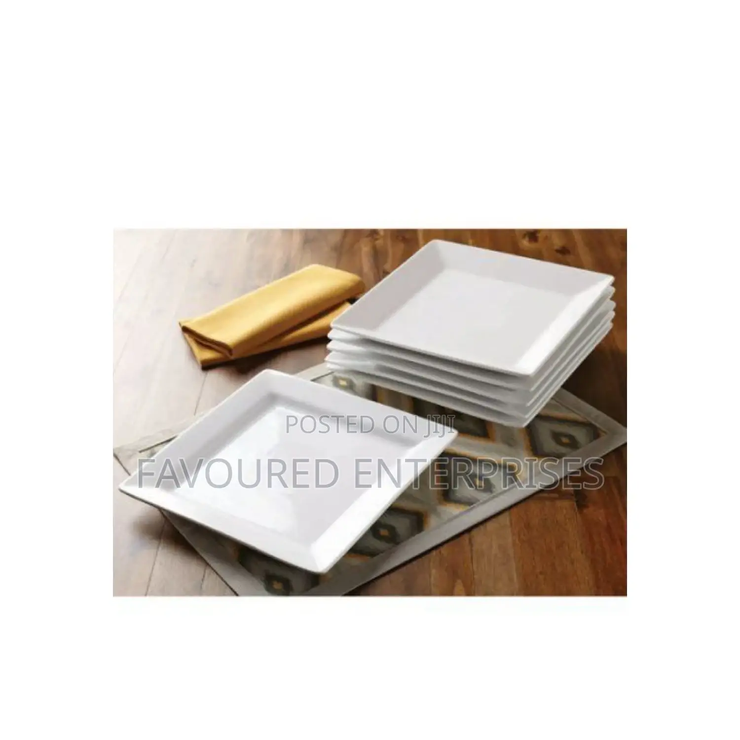 Set of 6 Heavy Ceramic Square Dinner Plates- White