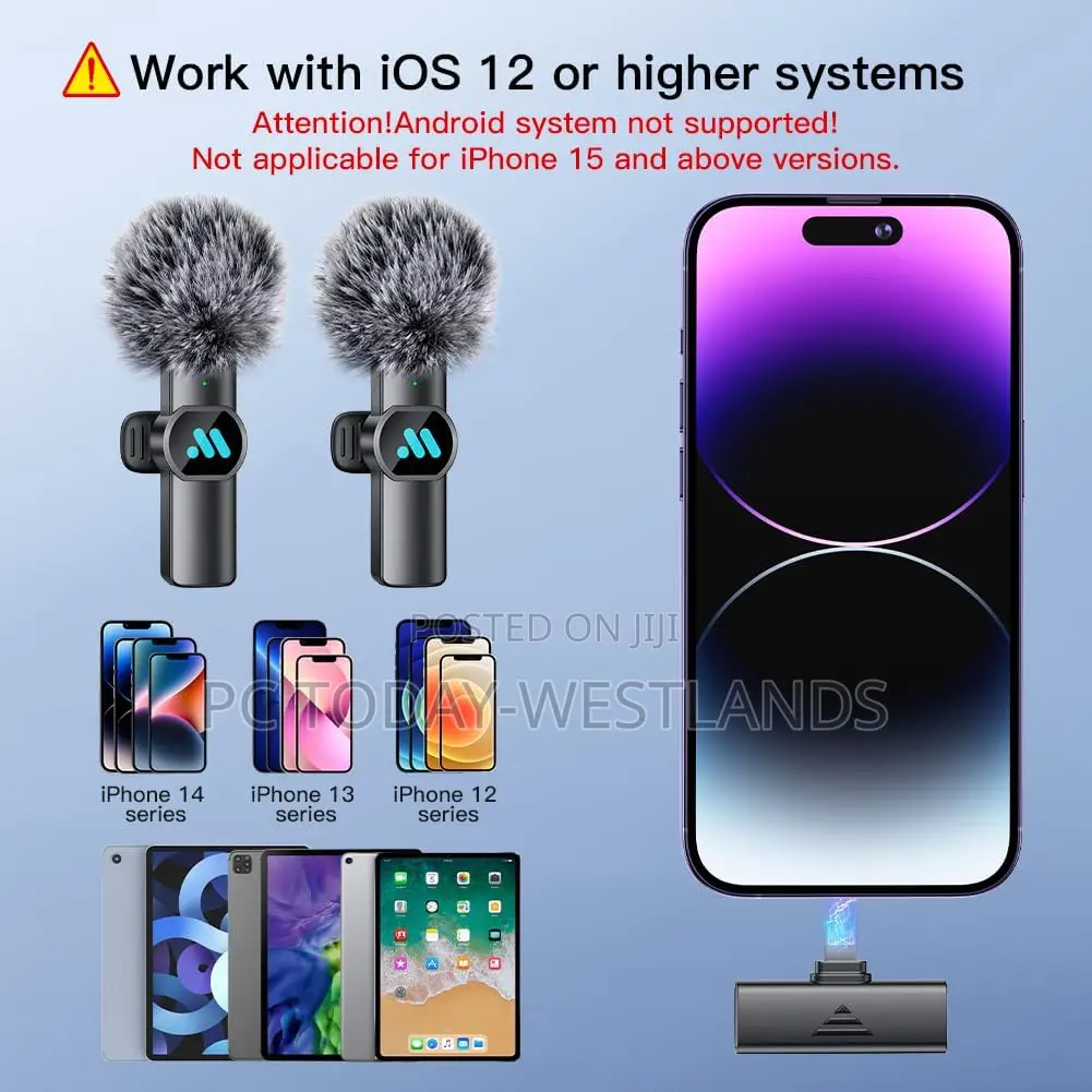 2pcs Lavalier Wireless Microphone for iPhone iPad, Wireless