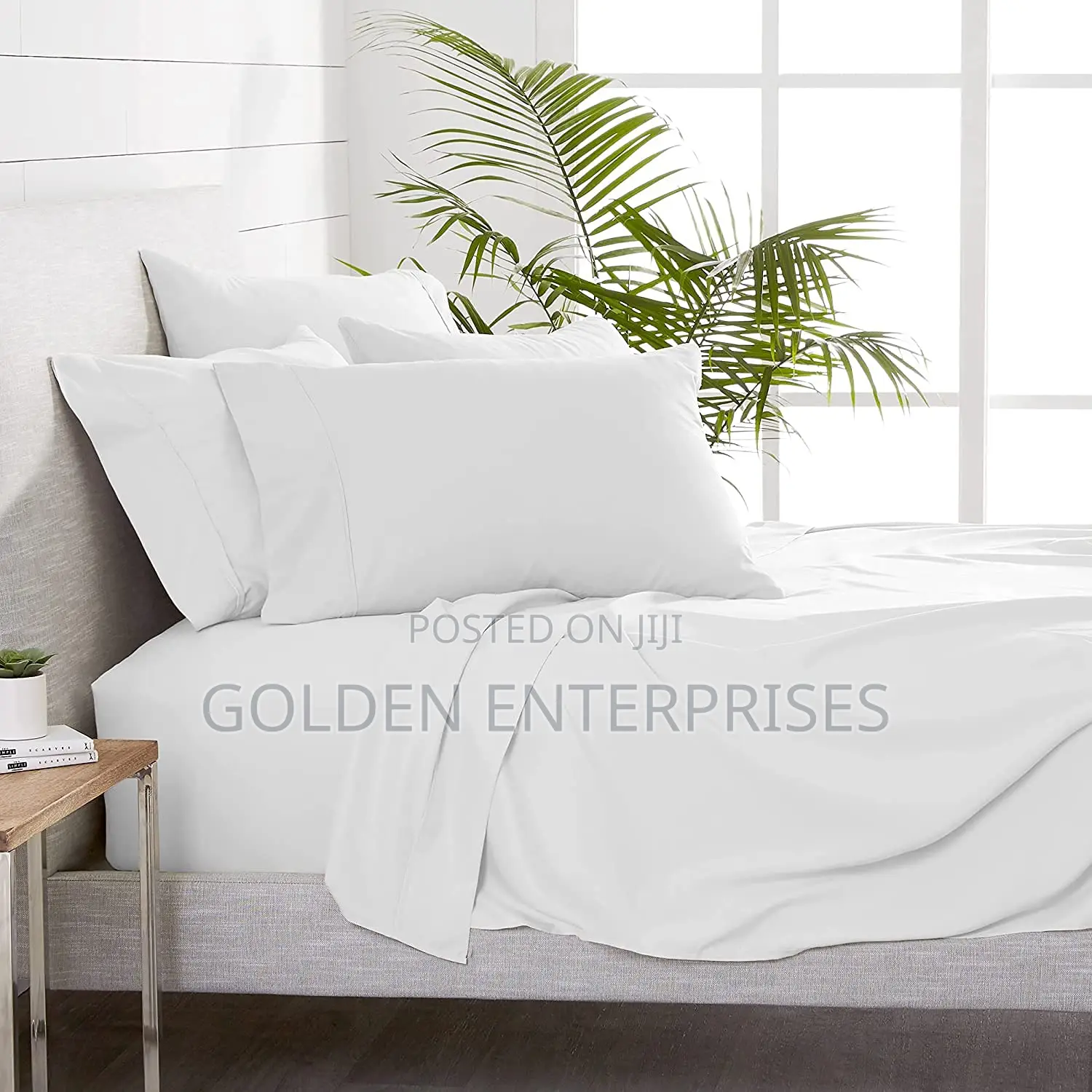 6pc White Cotton Bedsheet, 2 Bedsheets, 4pillowcases 6*7