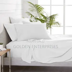 6pc White Cotton Bedsheet, 2 Bedsheets, 4pillowcases 6*7