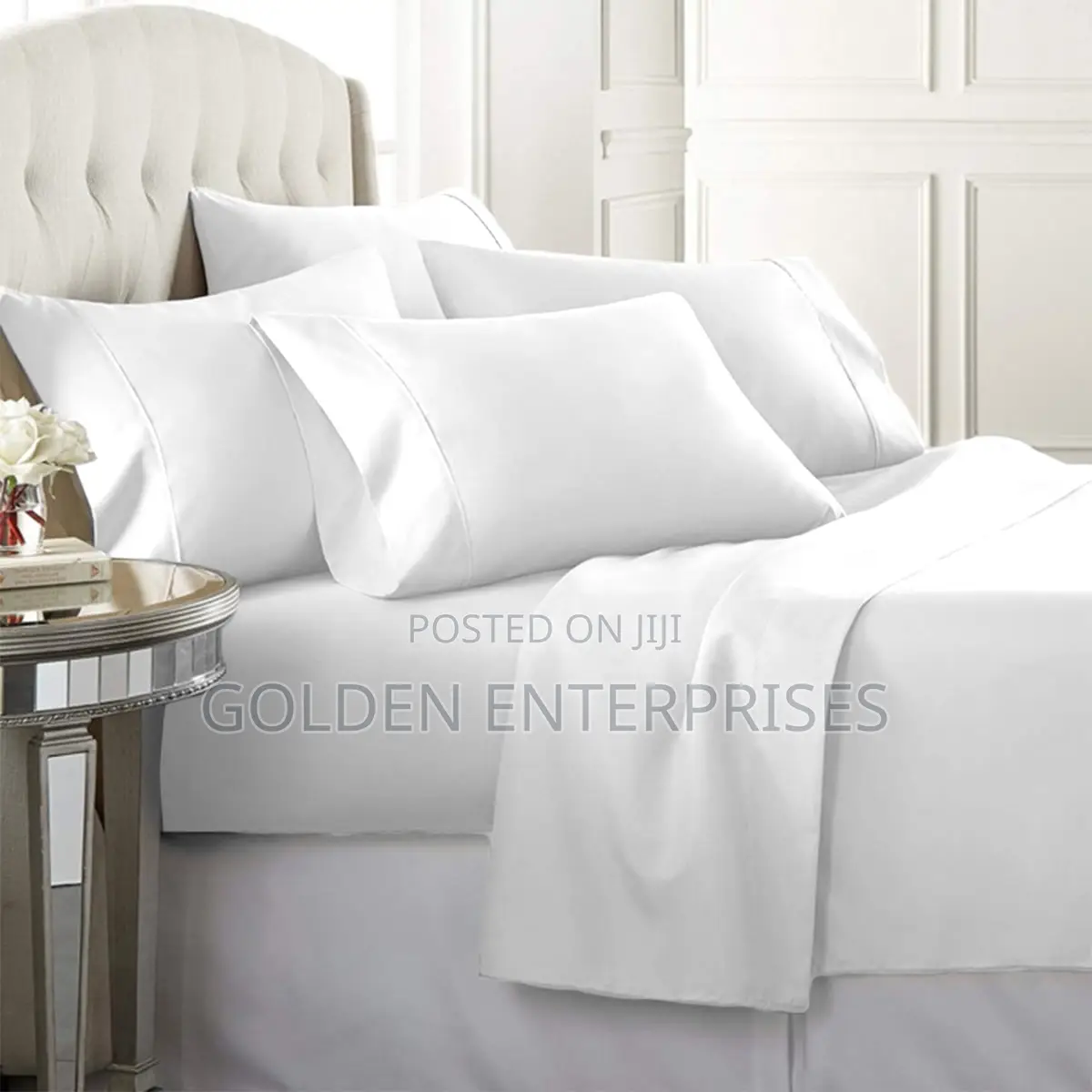 6pcs White Cotton Bedsheet Set, 2bedsheet, 4pillowcases 6*7