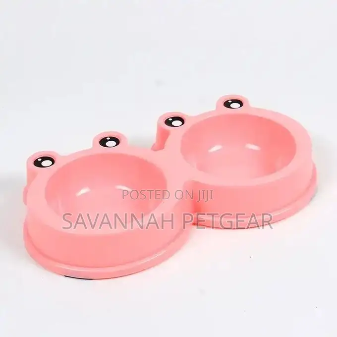 Dog Cat Double Bowl Plastic Pet Frog Shape Bowl Anti-Slip