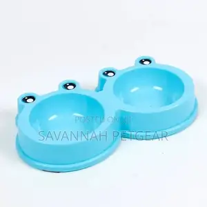 Dog Cat Double Bowl Plastic Pet Frog Shape Bowl Anti-Slip
