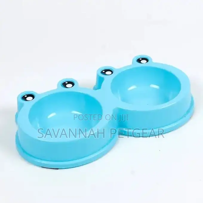 Dog Cat Double Bowl Plastic Pet Frog Shape Bowl Anti-Slip