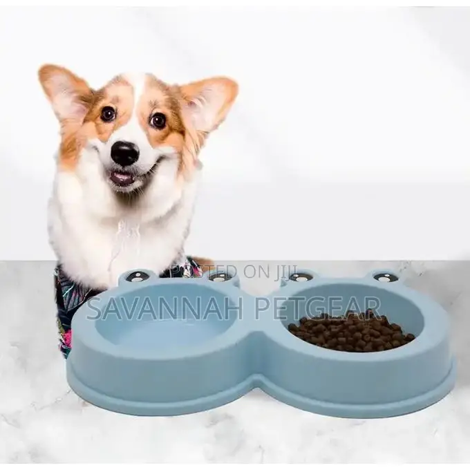Dog Cat Double Bowl Plastic Pet Frog Shape Bowl Anti-Slip