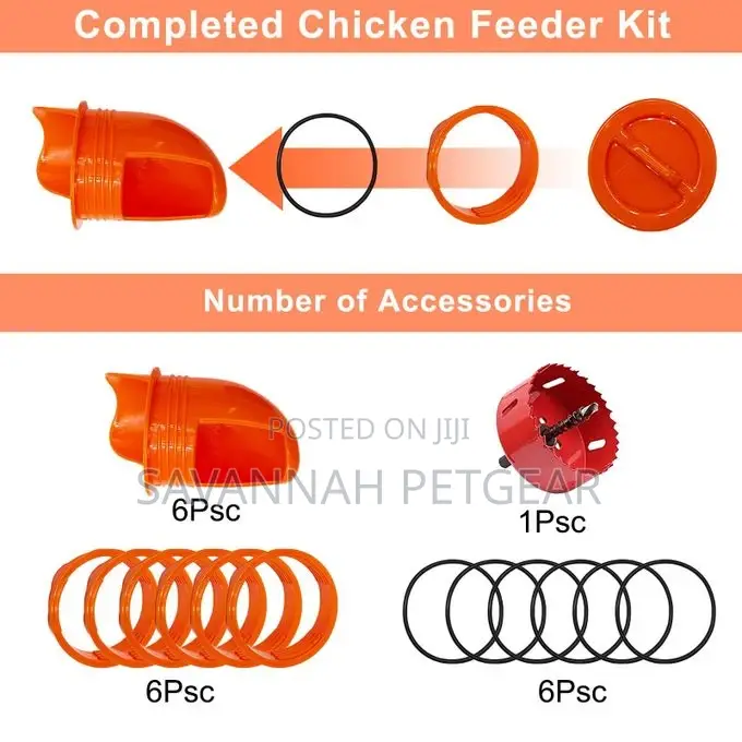 Chicken Feeder Kit 6 Ports Automatic Poultry Feeder With 6 Pieces