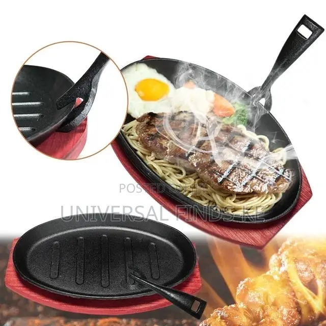 Sizzling Steak Platter With a Wooden Tray