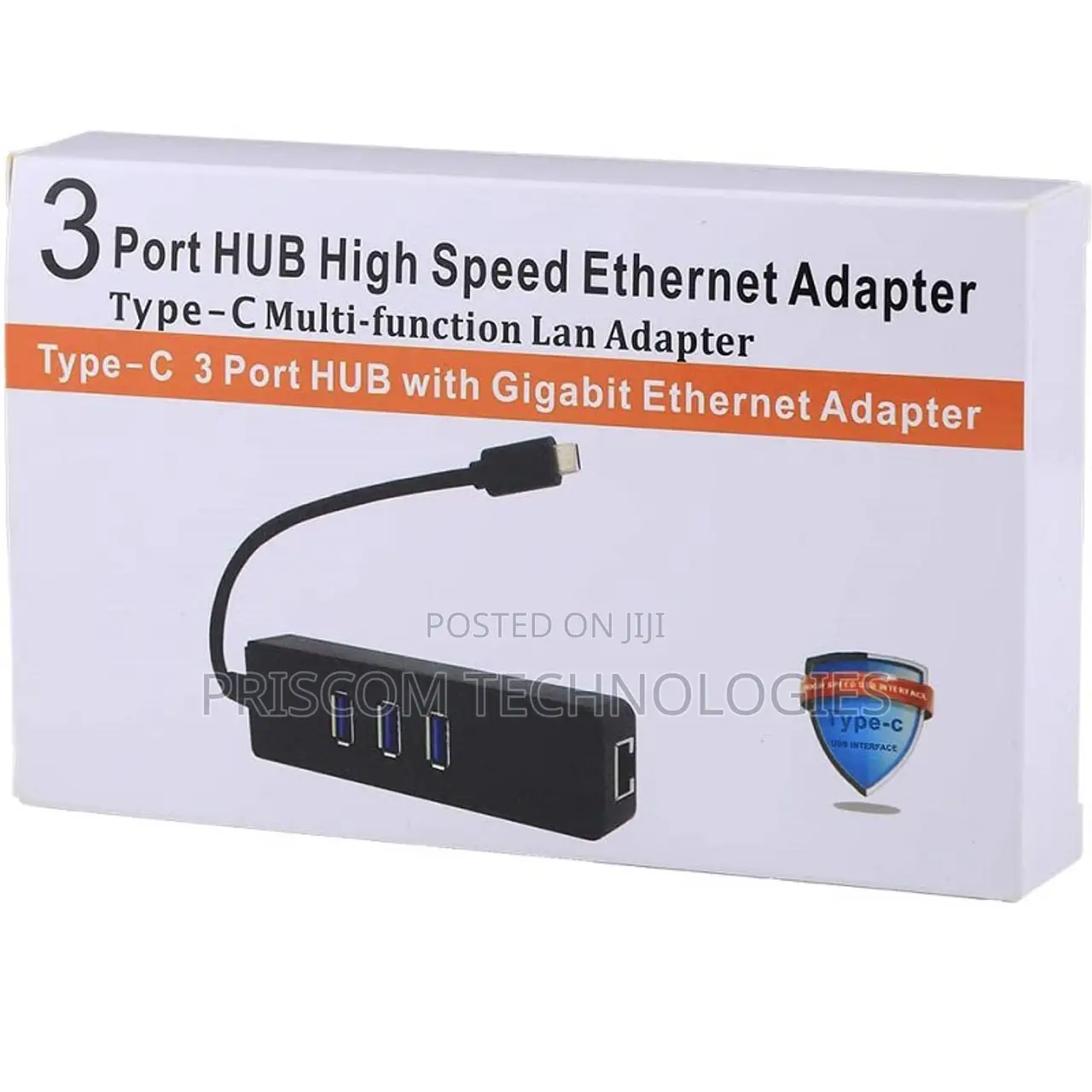 3 Port HUB HIGH Speed Ethernet Adapter Type C, Type-C 3 USB