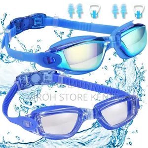 Blue Swimming Goggles With Earbuds - Uv Protection