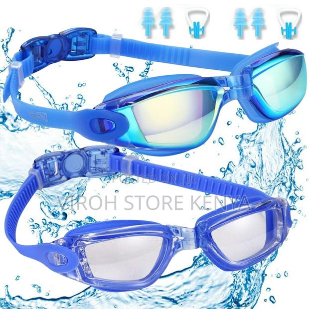 Blue Swimming Goggles With Earbuds - Uv Protection