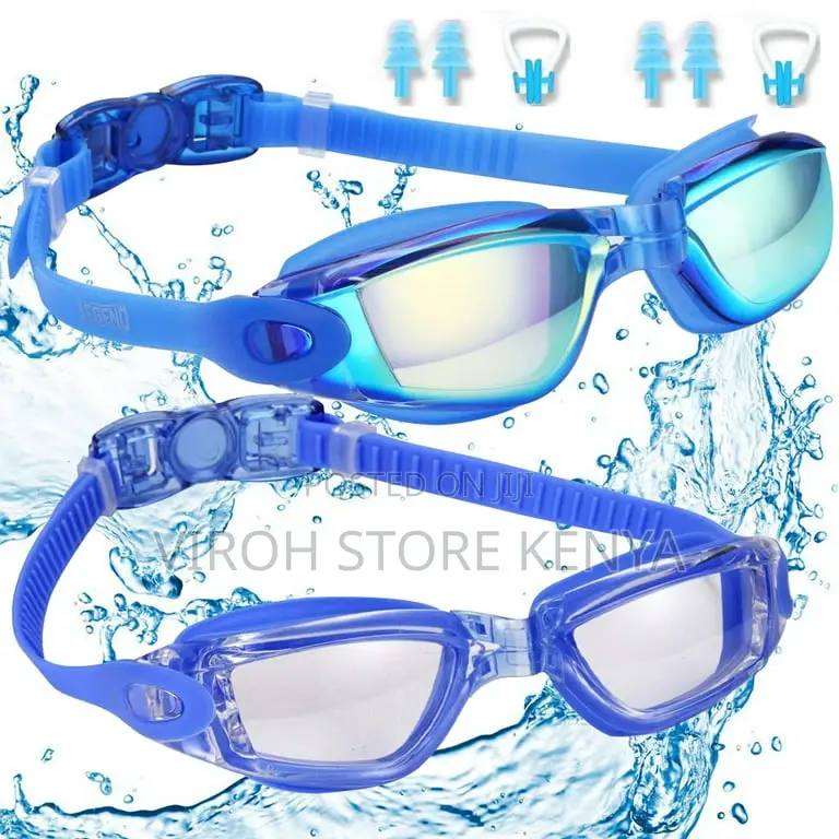 Blue Swimming Goggles With Earbuds - Uv Protection