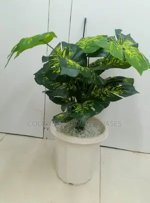 Plastic Vase and Artificial Plant Pebbles Stones