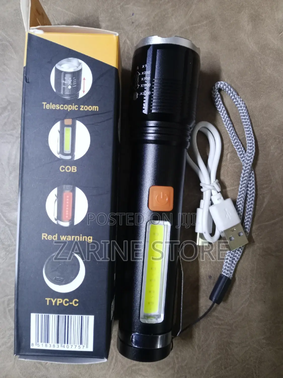 Rechargeable Tourch Telescopic Zoom Light, Type C Cable