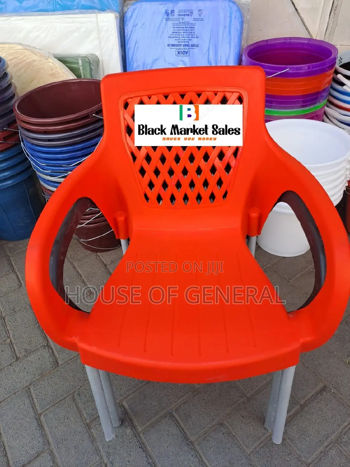 Strong Plastic Chair With Metal Tubing Leg