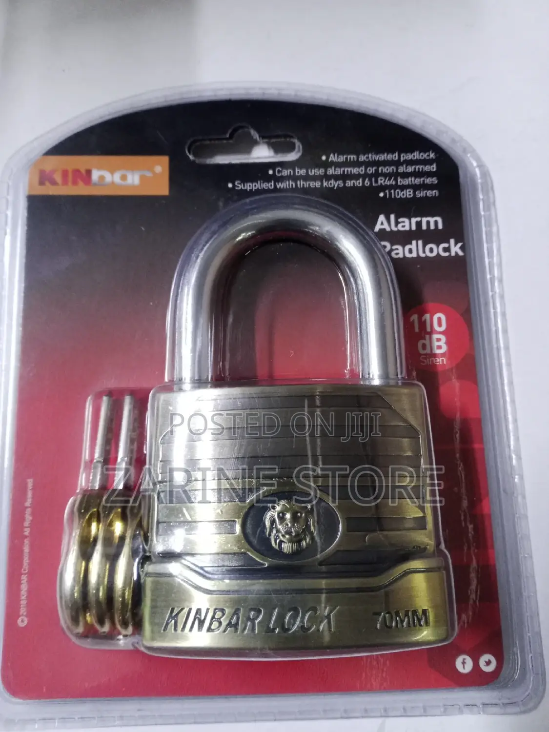 Alarm Padlock Kinbar Lock 70mm, 3keys, Water Resistant