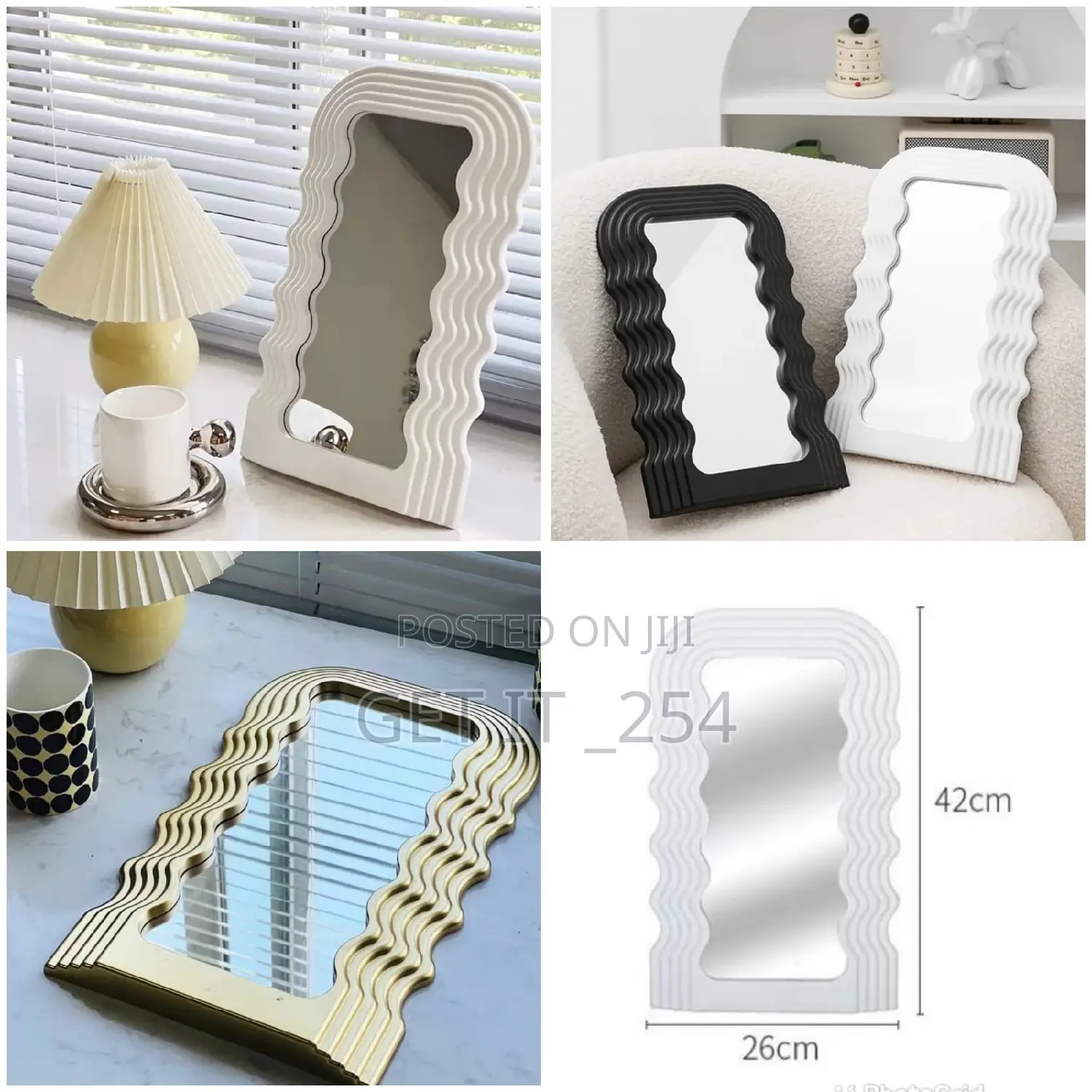 Table Top Wavy Mirror . Gold,Black White Available