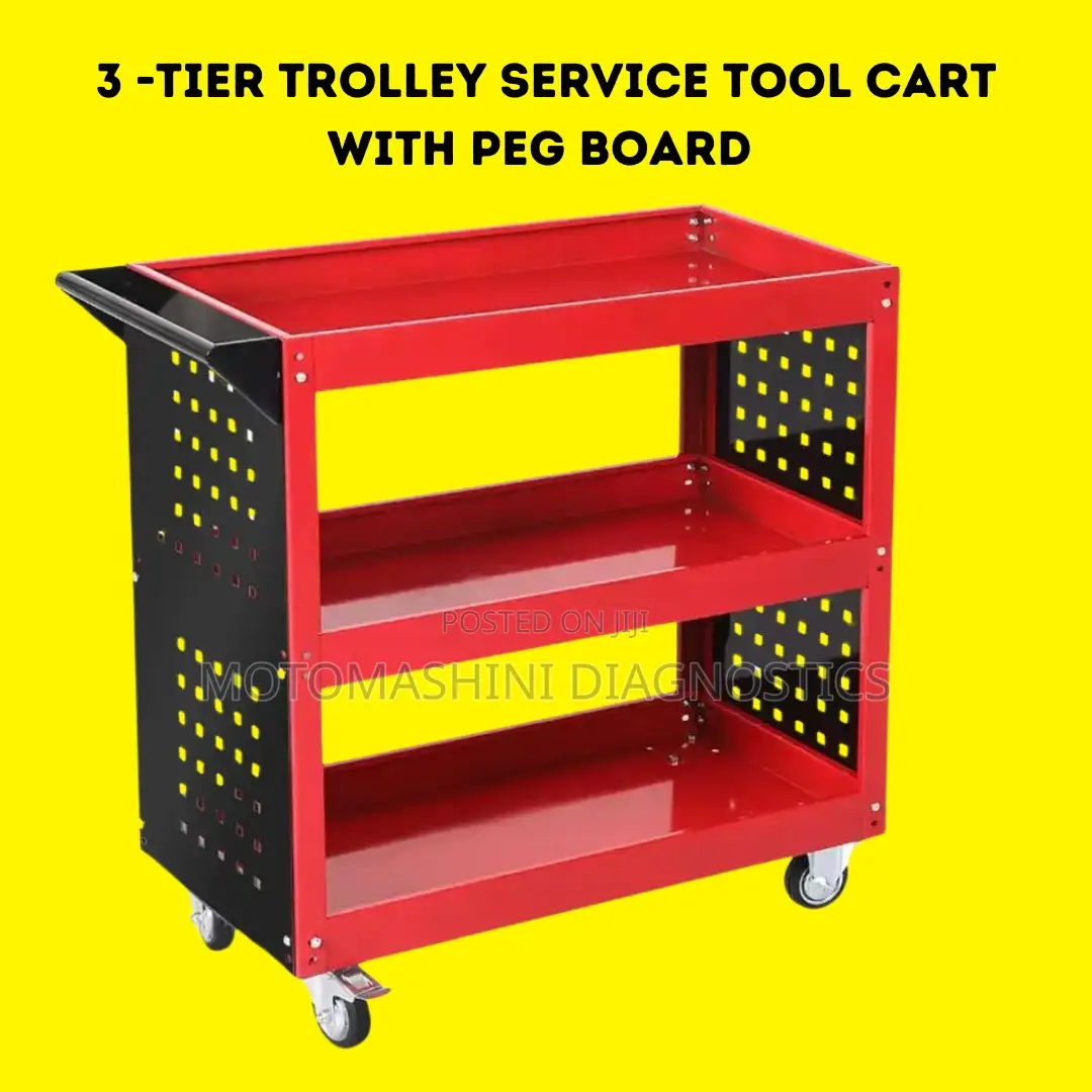 3 -Tier Trolley Service Tool Cart With Peg Board Panels