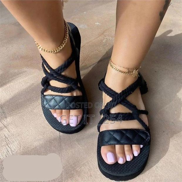 Rope and Quilted Straps Sandals - thumbnail 2