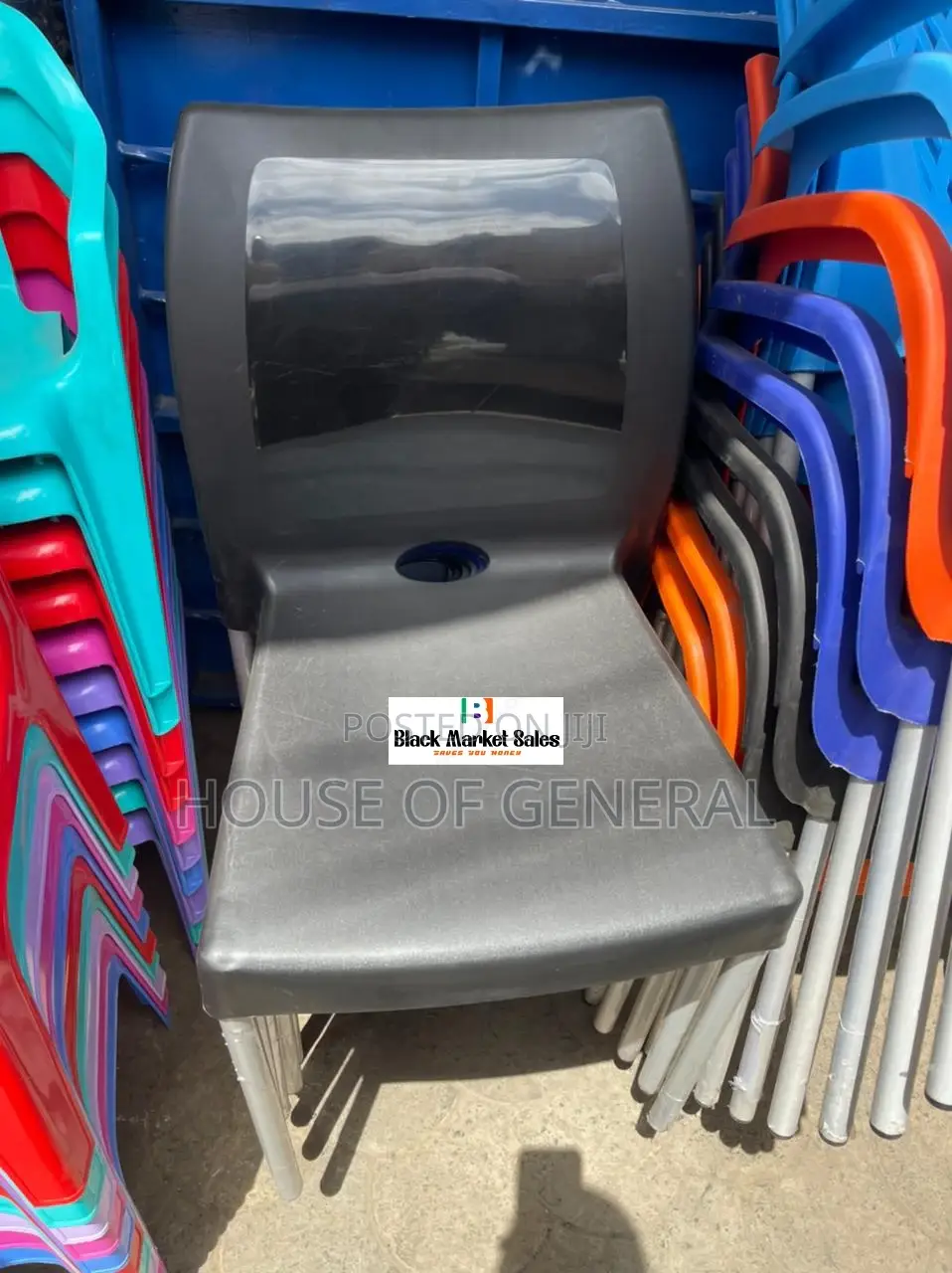 Armless Plastic Chair With Metal Tubing Legs
