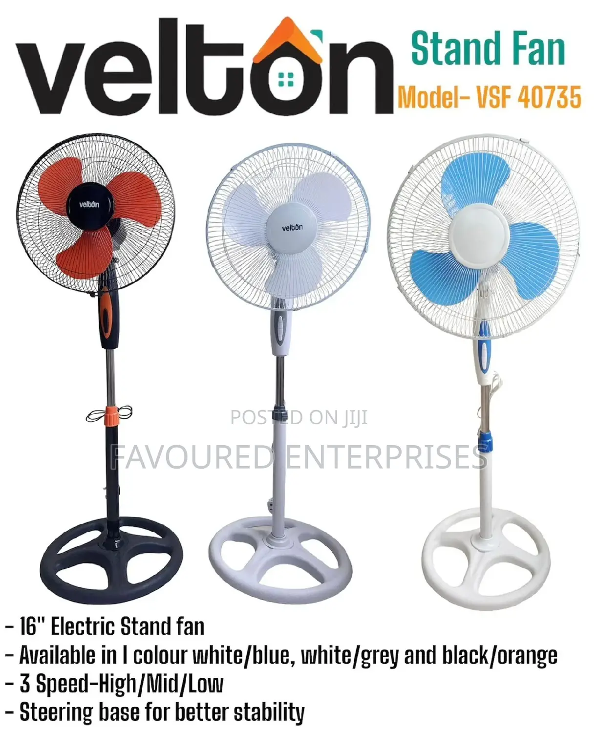 VELTON Standing Fan With Round Wide Stable Base