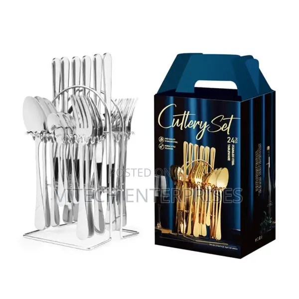 24 PCS Stainless Steel Cutlery Set +Stand - Silver
