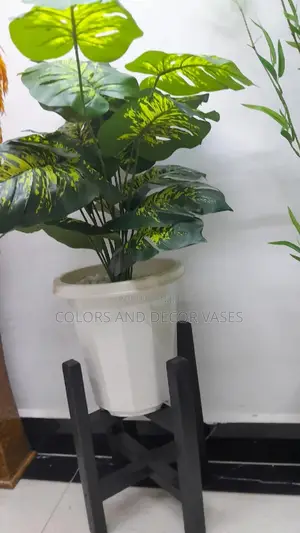 Stand,Plastic Vase and Artificial Plant Plus Pebble Stones