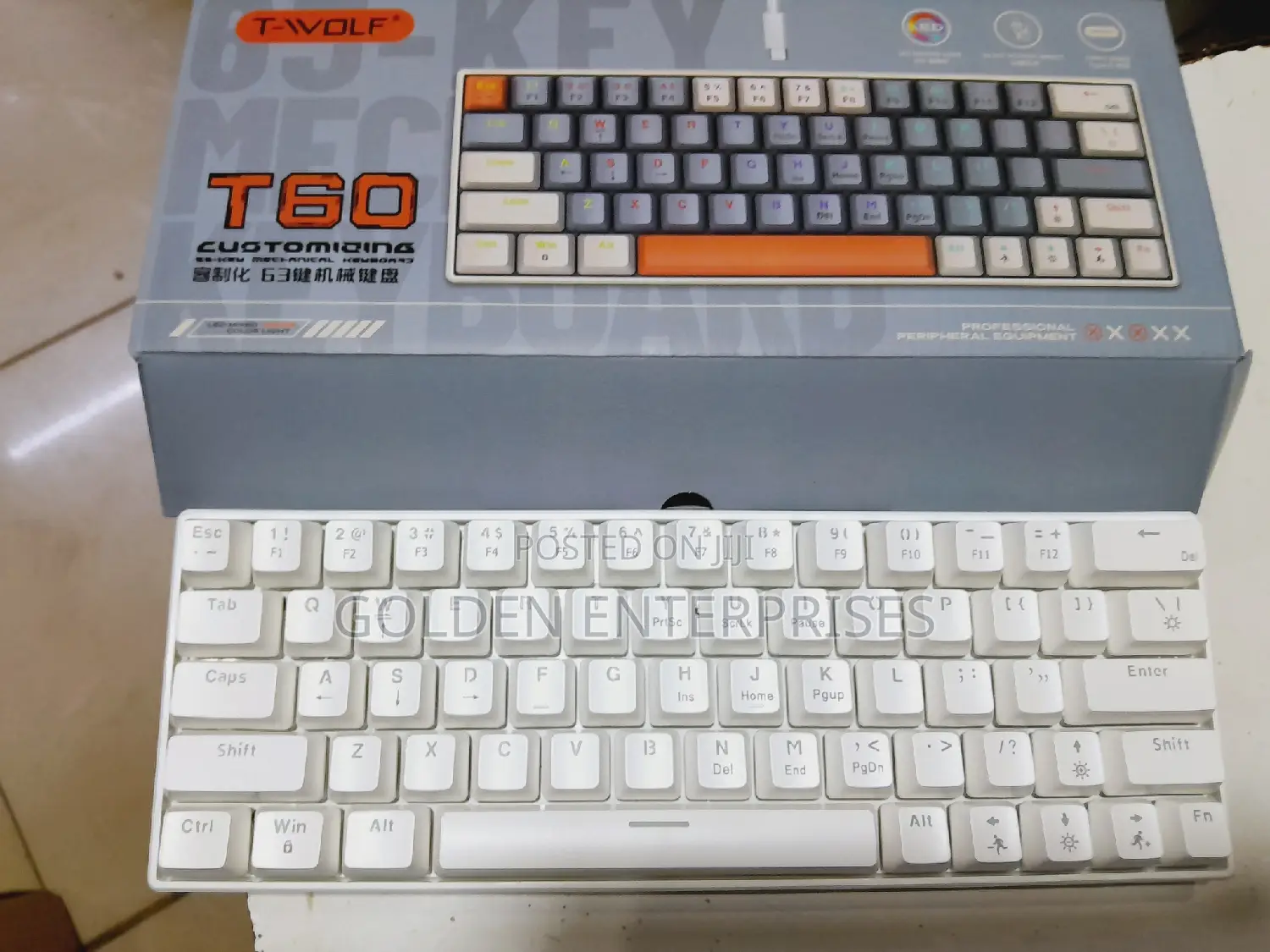 White T60 63 Key Mechanical Gaming Keyboard, RGB Back-Light