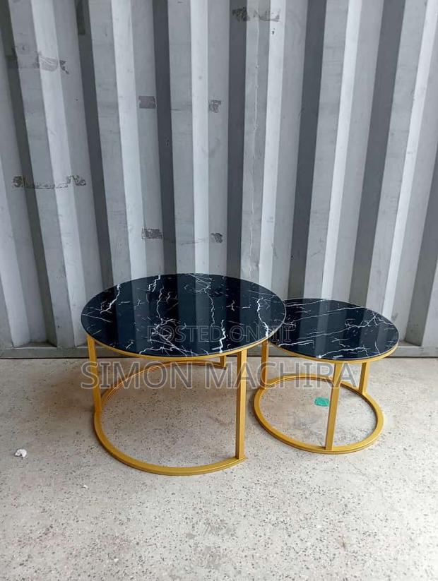 Black Nesting Coffee Table Marble Glass Effect