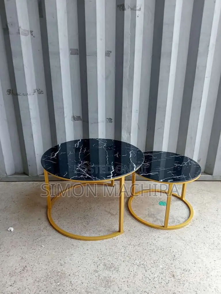 Black Nesting Coffee Table Marble Glass Effect