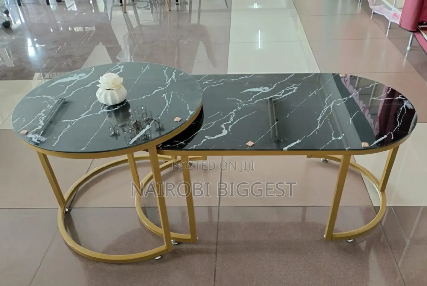 Glass Effect Black Marble Coffee Table
