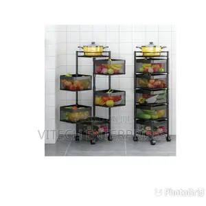 5 Layer Square Vegetable Fruits Rotating Rack With Wheels