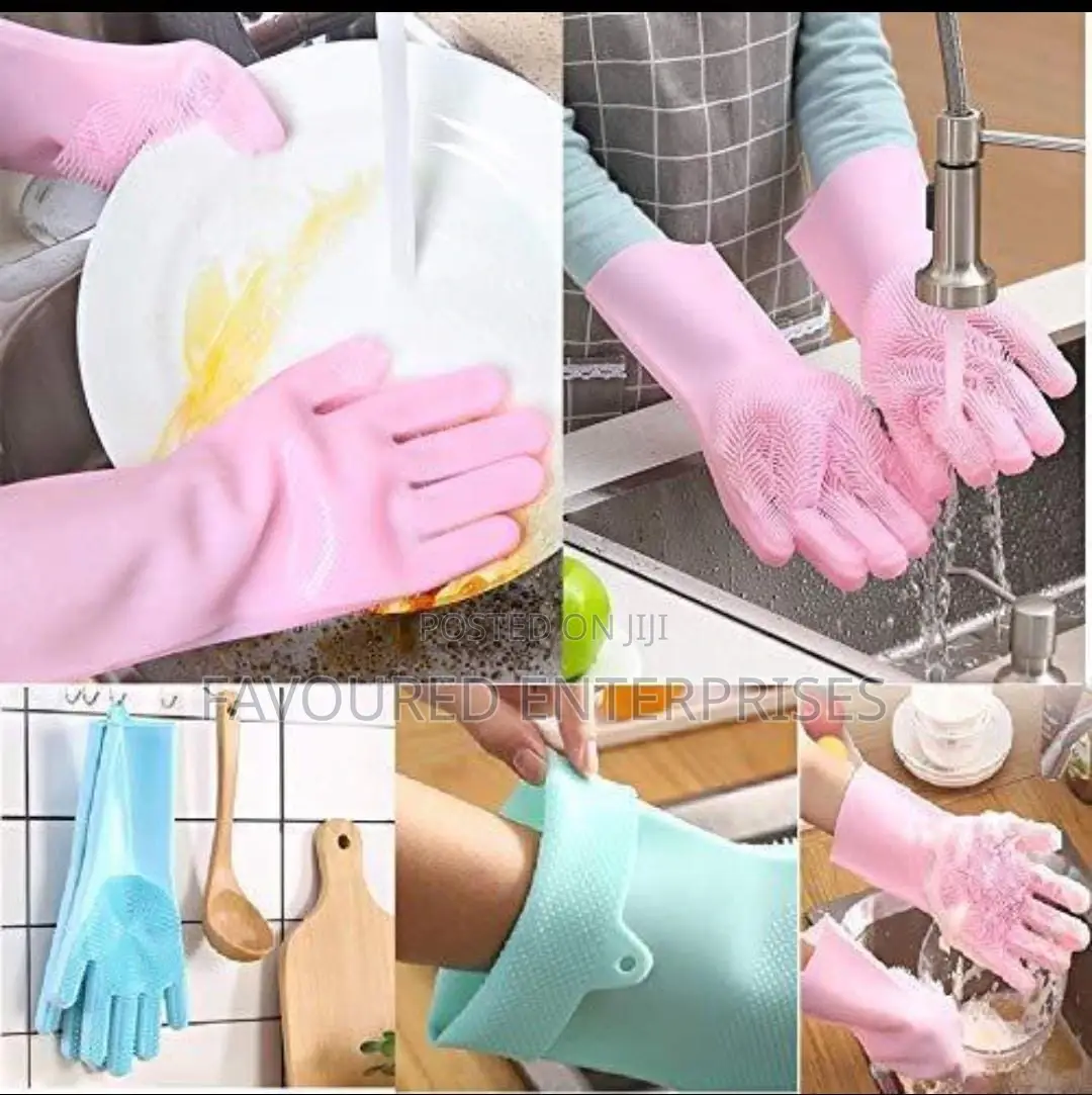 2 Silicon Dish-washing Kitchen Gloves
