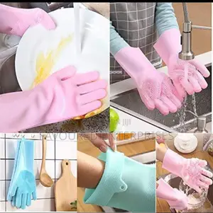 2 Silicon Dish-washing Kitchen Gloves