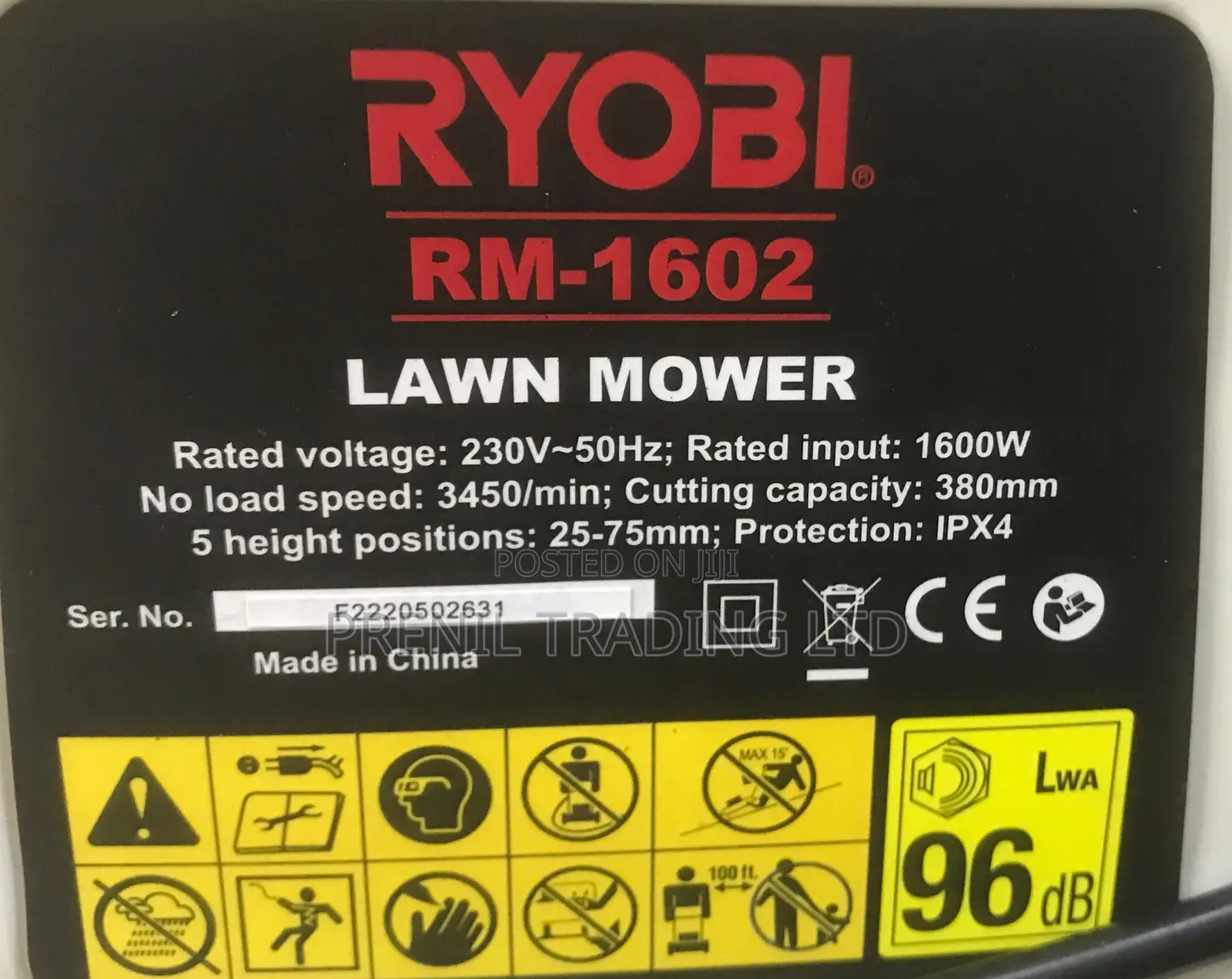 Electric Lawnmower 1600w Ryobi